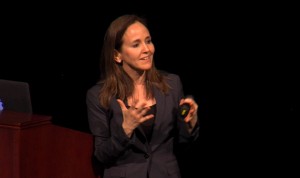 Dr. Dana Suskind on stage at Washington High School, where she spoke about the importance of parents' role in brain development.