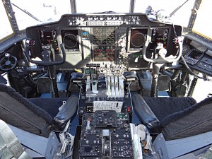 {{business_name}}A U.S. Coast Guard C-130 sits in the hangar to be upgraded with the A1U glass cockpit. Here is a view of the  the cockpit after the modification.